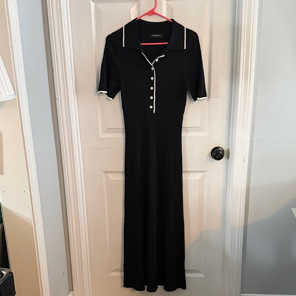 Black Maxi Dress with White Trim Collar